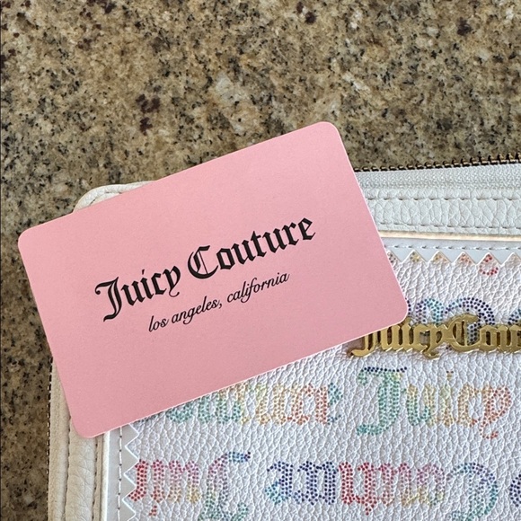 Juicy Couture white faux leather rainbow dots logo zipper wristlet wallet. New. - Picture 5 of 6